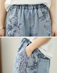 Comfortable Floral Pattern Denim Palazzo Pants