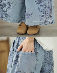 Comfortable Floral Pattern Denim Palazzo Pants