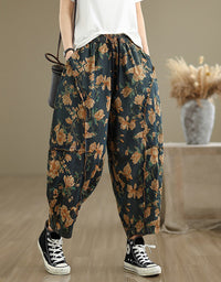 Comfortable Floral Patterned Denim Harem Pants
