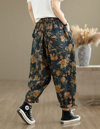 Comfortable Floral Patterned Denim Harem Pants