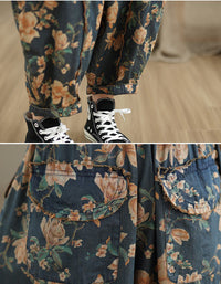 Comfortable Floral Patterned Denim Harem Pants