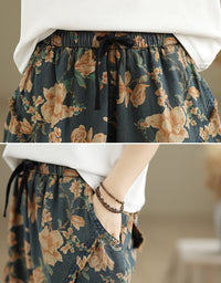 Comfortable Floral Patterned Denim Harem Pants