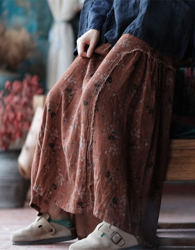 relaxed fit floral long skirt with side slit detail