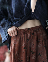 women’s floral print maxi skirt with elastic waistband close-up