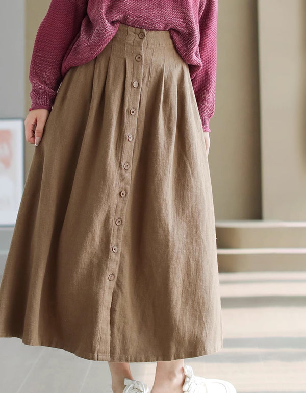 Comfortable Front Buckle Summer Linen Skirts