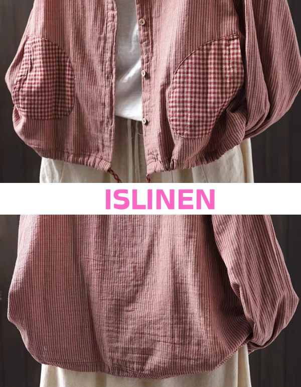 Close-up of Gingham Pocket Detail on Striped Hoodie