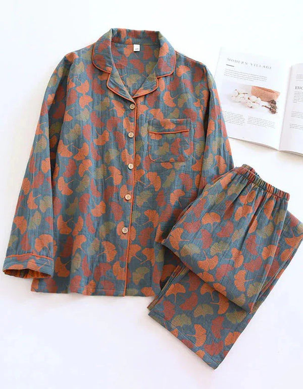 Comfortable Ginkgo Leaf Pure Cotton Loungewear Set - Islinen