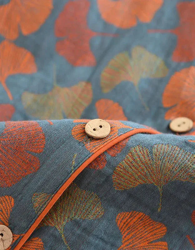 Comfortable Ginkgo Leaf Pure Cotton Loungewear Set - Islinen