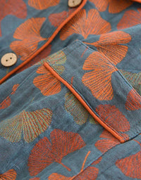 Comfortable Ginkgo Leaf Pure Cotton Loungewear Set - Islinen