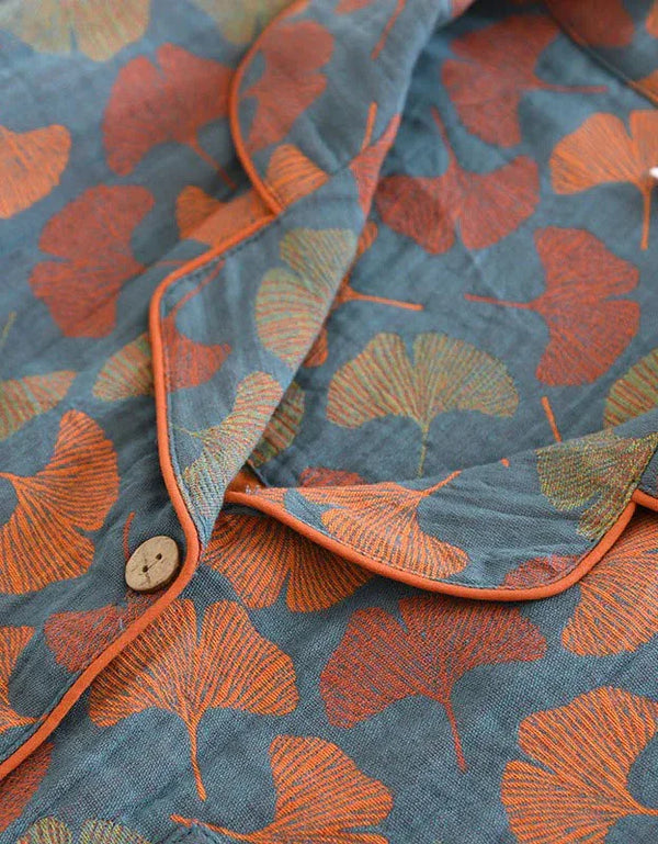 Comfortable Ginkgo Leaf Pure Cotton Loungewear Set - Islinen