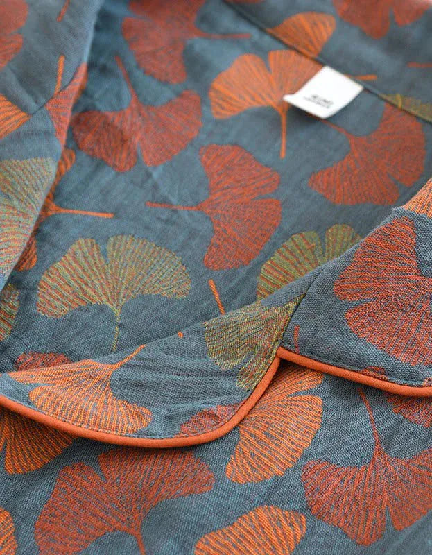 Comfortable Ginkgo Leaf Pure Cotton Loungewear Set - Islinen