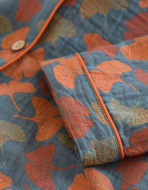 Comfortable Ginkgo Leaf Pure Cotton Loungewear Set - Islinen