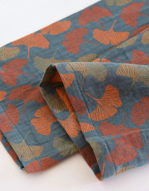 Comfortable Ginkgo Leaf Pure Cotton Loungewear Set - Islinen