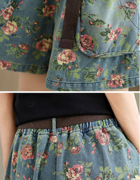 Comfortable High Waist Floral Denim Shorts