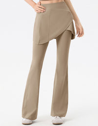 Women’s high waist skirted leggings with flared pants design khaki