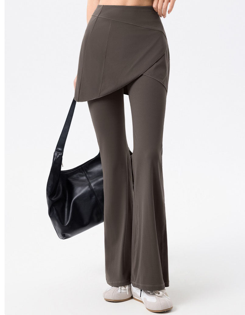 Women’s high waist skirted leggings with flared pants design gray