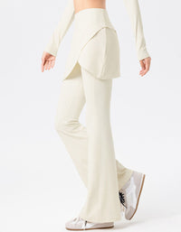 Women’s high waist skirted leggings with flared pants design white
