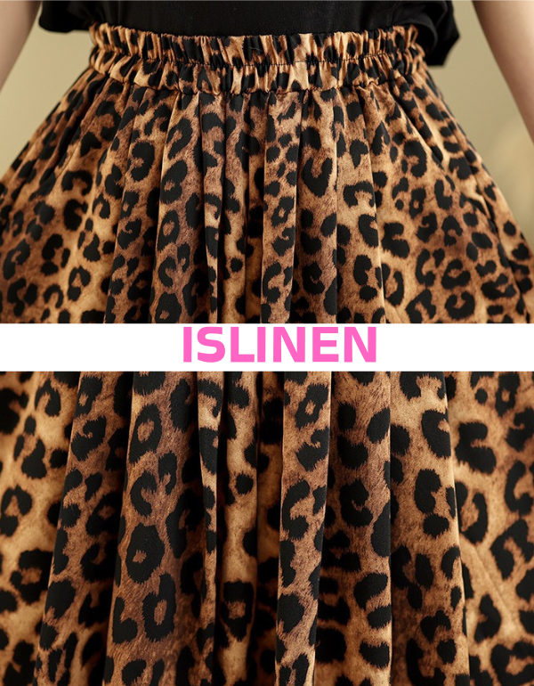 Close-up of the leopard print design on wide-leg pants