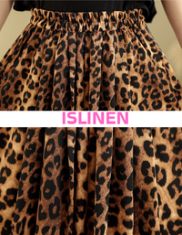 Close-up of the leopard print design on wide-leg pants