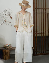 Vintage linen blouse women summer outfit styling