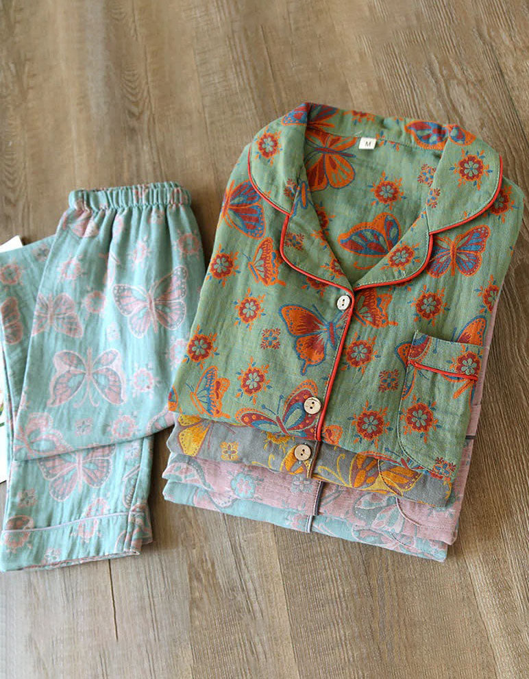 Comfortable Loose Butterfly Cotton Loungewear Set