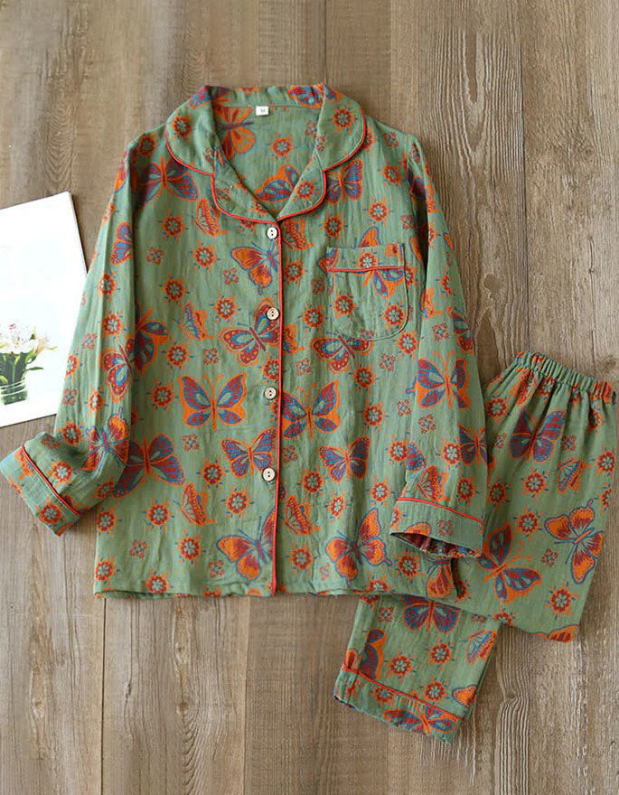 Comfortable Loose Butterfly Cotton Loungewear Set