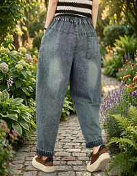 Relaxed fit denim pants with embroidery full body view