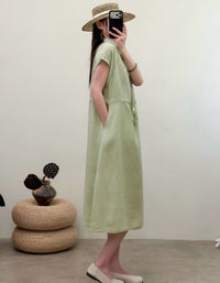 Women’s Cottagecore Linen Blend Dress – Flowy Casual Midi Dress for Summer Holidays and Outdoor Style