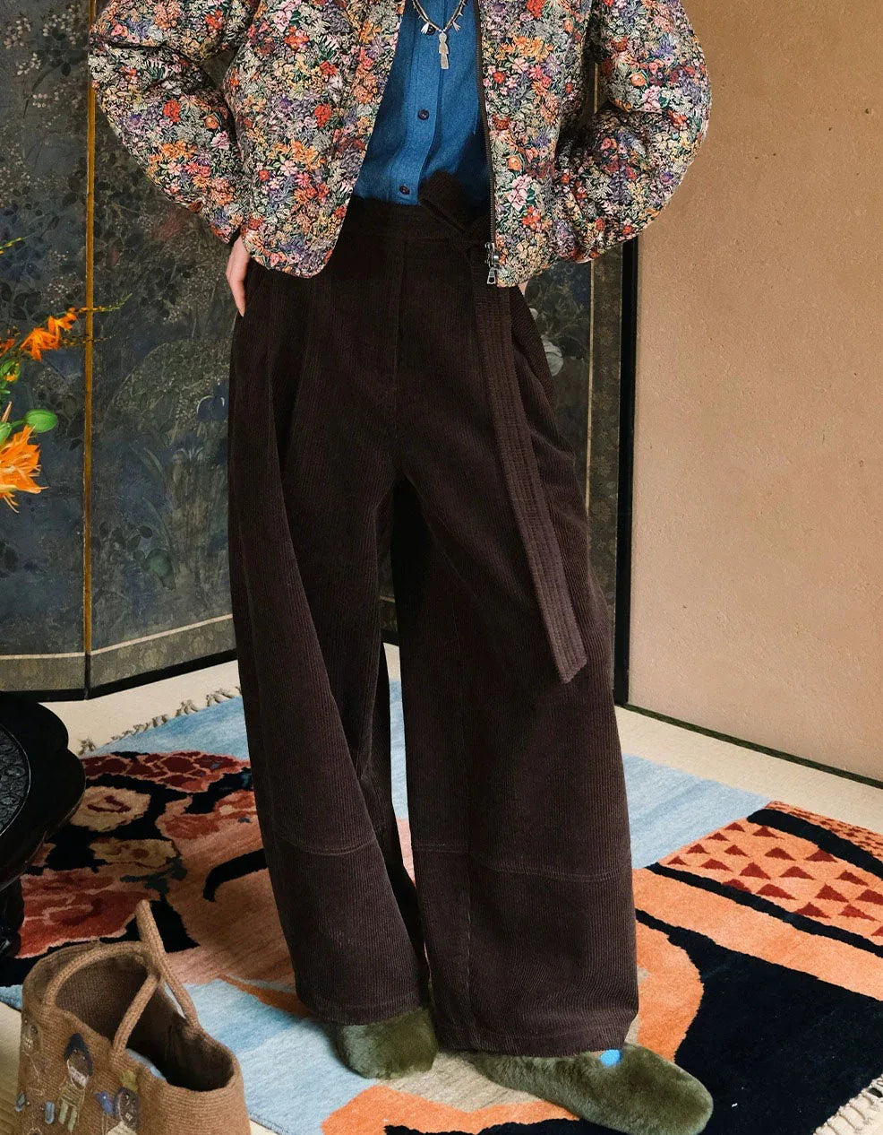 Comfortable Loose Casual Drawstring Corduroy Pants - Islinen