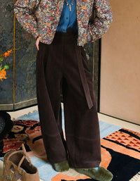 Comfortable Loose Casual Drawstring Corduroy Pants - Islinen