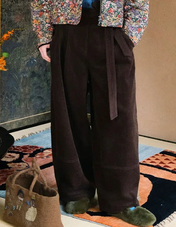 Comfortable Loose Casual Drawstring Corduroy Pants - Islinen