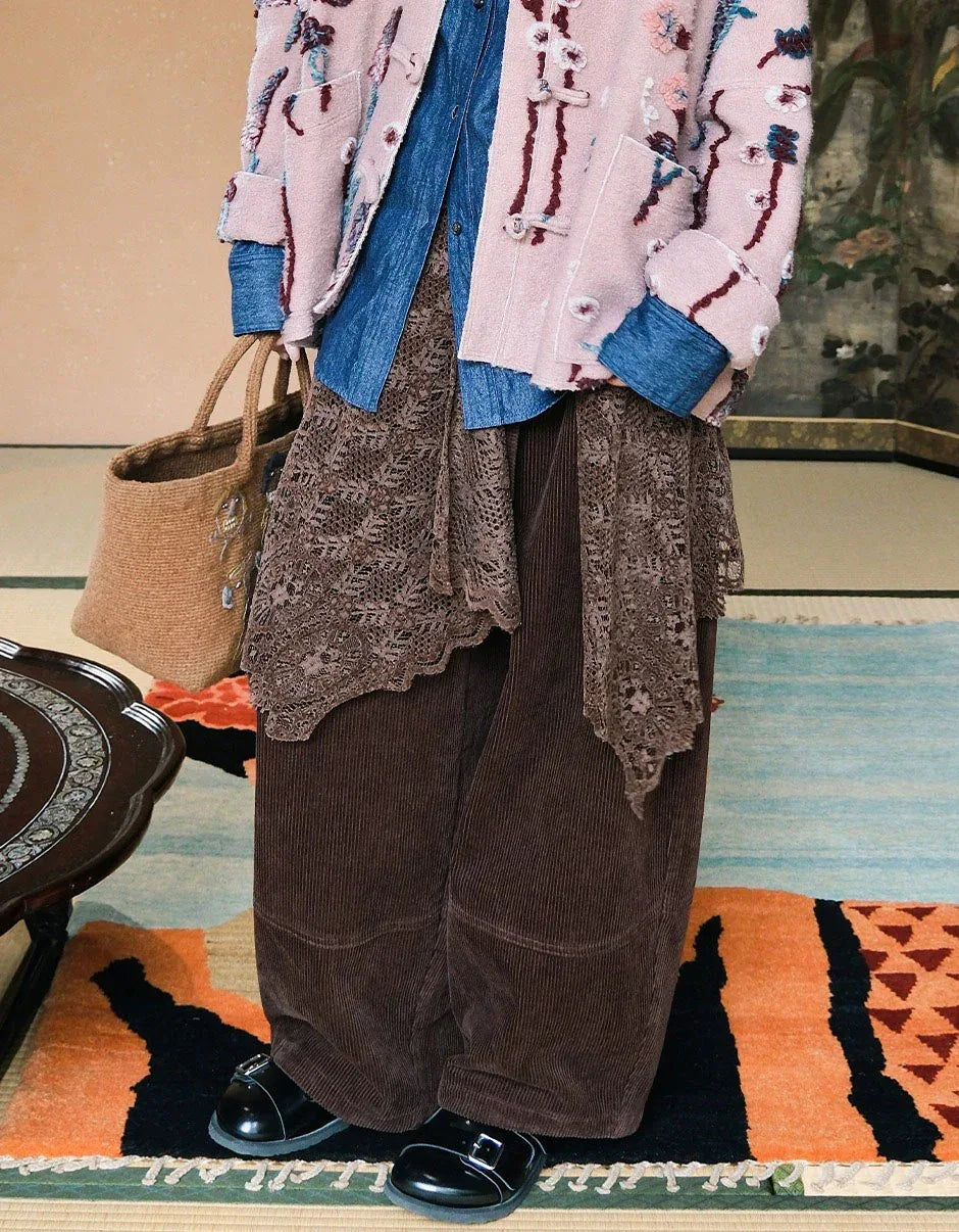 Comfortable Loose Casual Drawstring Corduroy Pants - Islinen