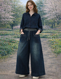 relaxed fit wide leg denim jeans women casual outfit