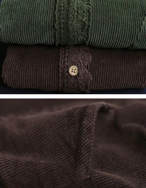 Comfortable Loose Casual Lace Trim Corduroy Jacket - Islinen