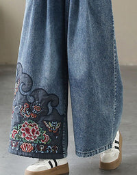 Comfortable Loose Fit Embroidery Denim Trousers