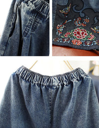 Comfortable Loose Fit Embroidery Denim Trousers
