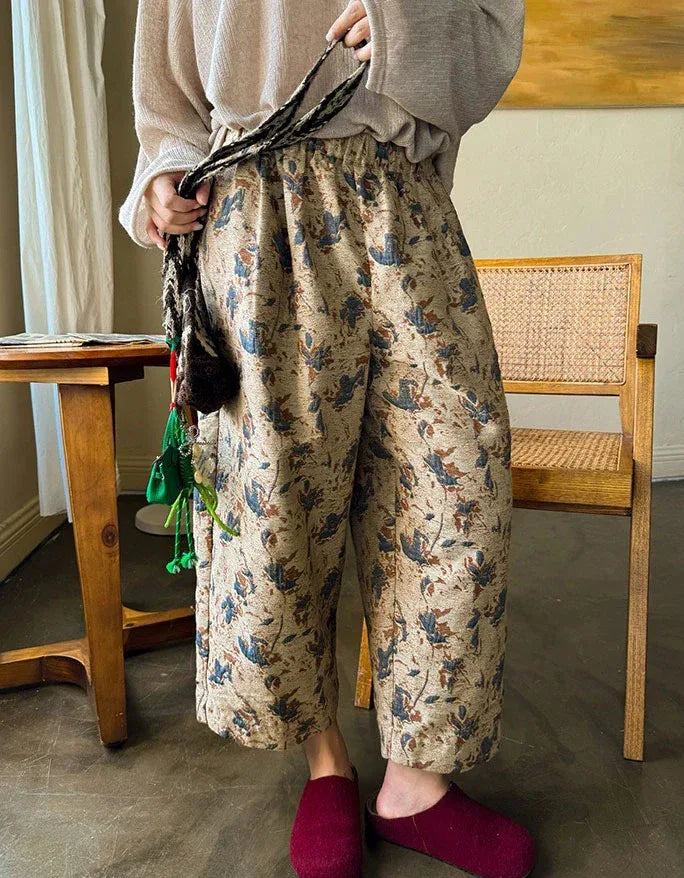 Comfortable Loose Floral Cotton Casual Pants for Women - Islinen