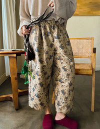 Comfortable Loose Floral Cotton Casual Pants for Women - Islinen