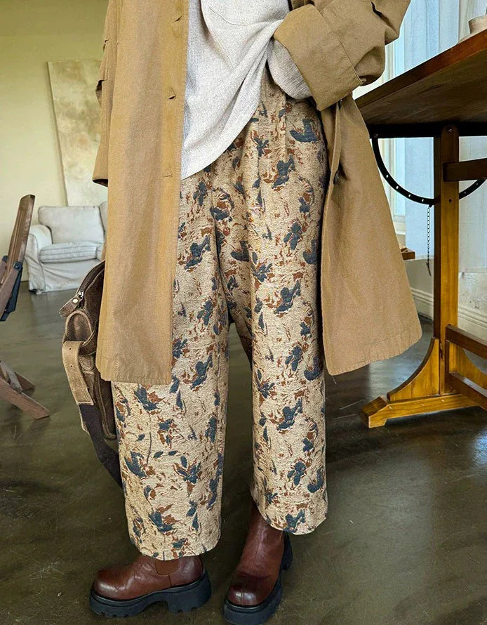 Comfortable Loose Floral Cotton Casual Pants for Women - Islinen