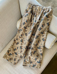 Comfortable Loose Floral Cotton Casual Pants for Women - Islinen