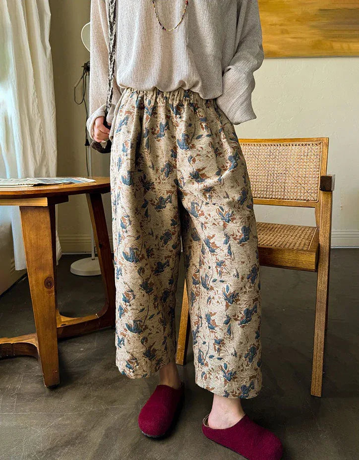 Comfortable Loose Floral Cotton Casual Pants for Women - Islinen