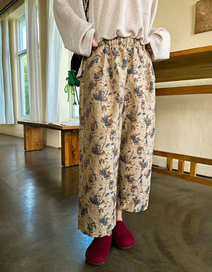 Comfortable Loose Floral Cotton Casual Pants for Women - Islinen