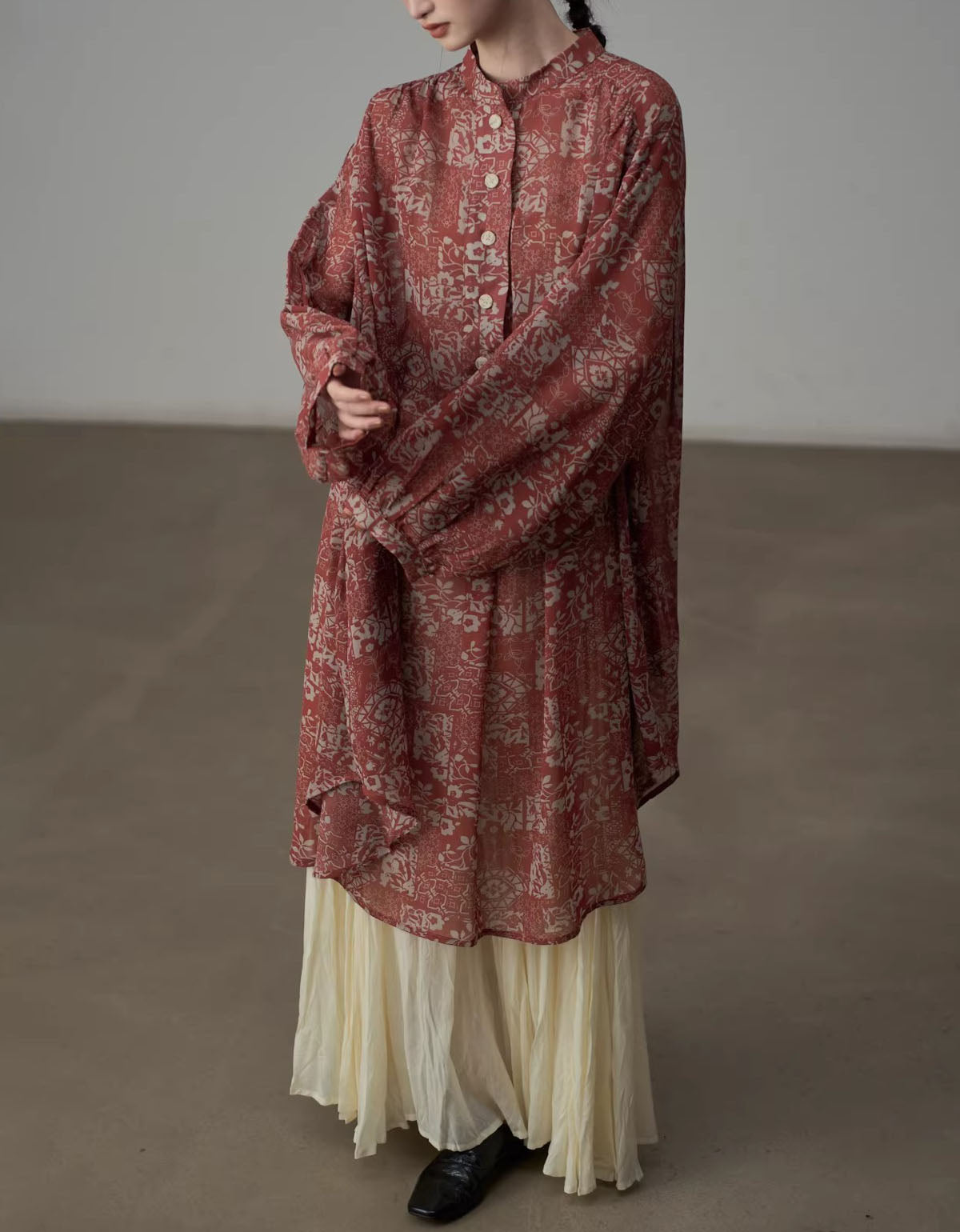 Casual boho linen midi dress floral print detail