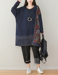 Oversized Denim Tunic – Long Sleeve Floral Detai
