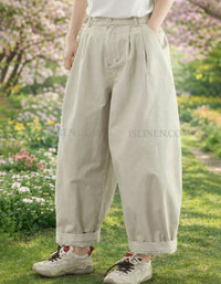 Casual wide leg linen pants for women front view beige