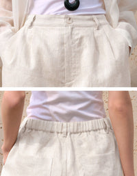 close up linen fabric shorts detail