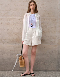Women’s Pleated Linen Shorts Summer Outfit