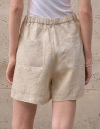casual beige linen shorts women summer outfit