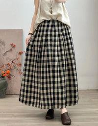 Comfortable high waist pleated skirt women vintage plaid style
