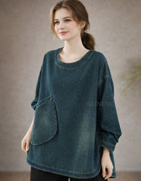 Women wearing relaxed fit denim top paired with casual pants, styled for everyday outfits